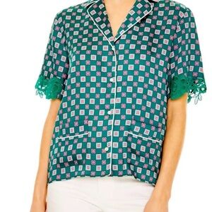 Sandro Paris Green Button-Down Silk Top